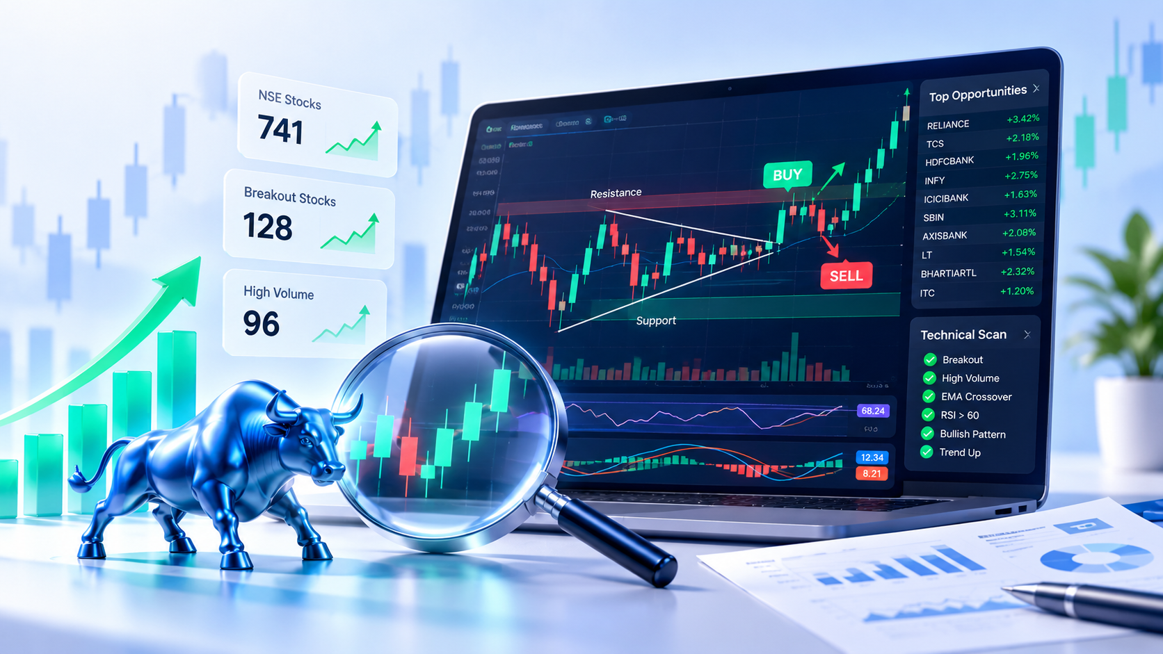 Stock Radar scanning illustration